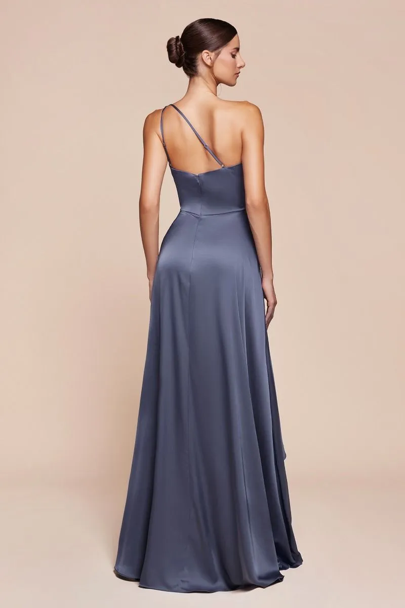 7450 ONE SHOULDER SATIN A-LINE DRESS