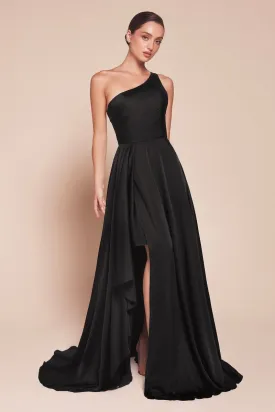 7450 ONE SHOULDER SATIN A-LINE DRESS