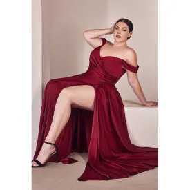 7493C SATIN A-LINE OFF THE SHOULDER DRESS