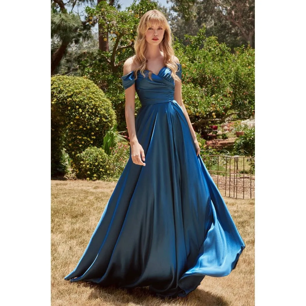 7493C SATIN A-LINE OFF THE SHOULDER DRESS