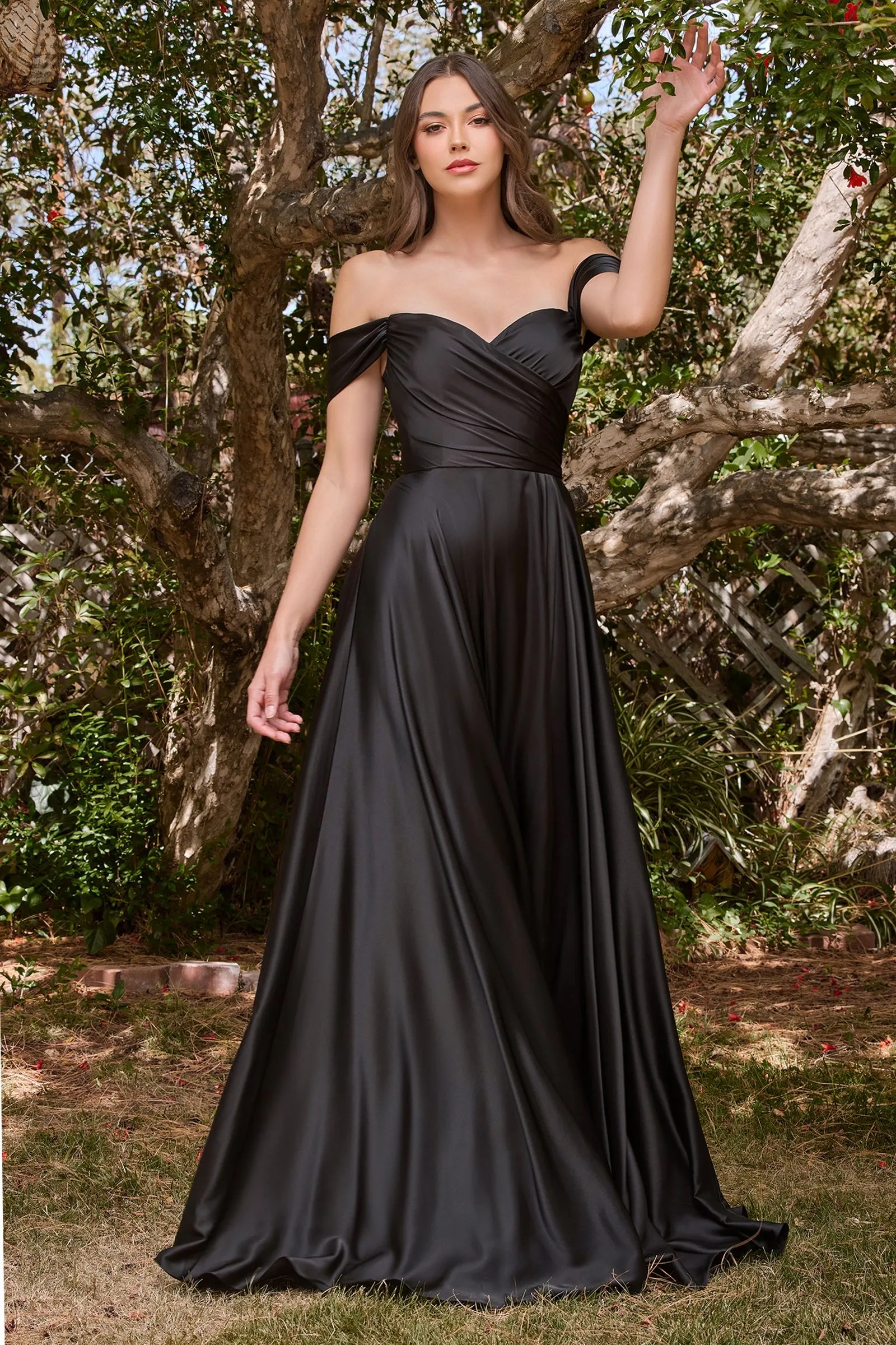 7493C SATIN A-LINE OFF THE SHOULDER DRESS