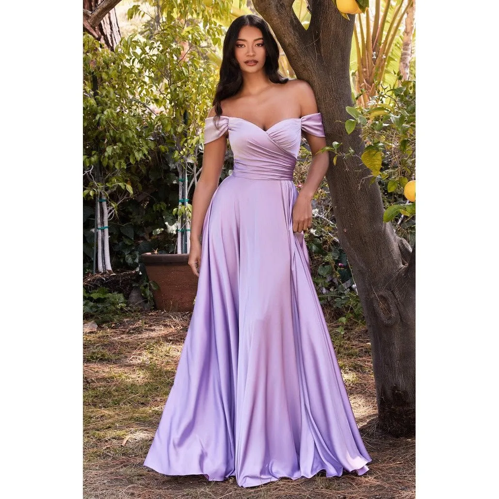 7493C SATIN A-LINE OFF THE SHOULDER DRESS