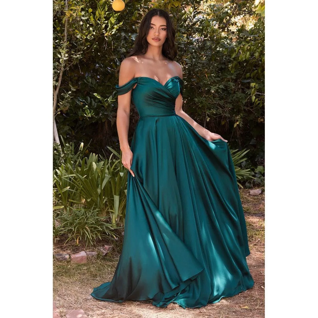 7493C SATIN A-LINE OFF THE SHOULDER DRESS