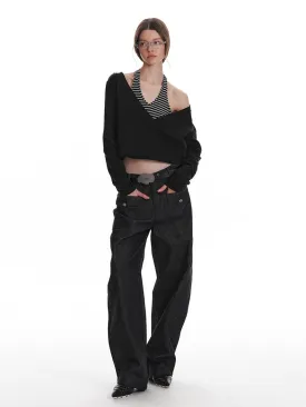 Asymmetric V-Neck Long Sleeve Top