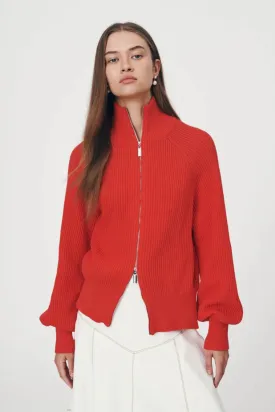 Banjo Zip Knit Cardigan Crimson Red
