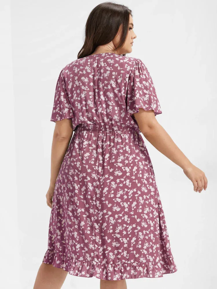 BloomChic Ditsy Floral Elastic Waist Wrap V-Neck Dress