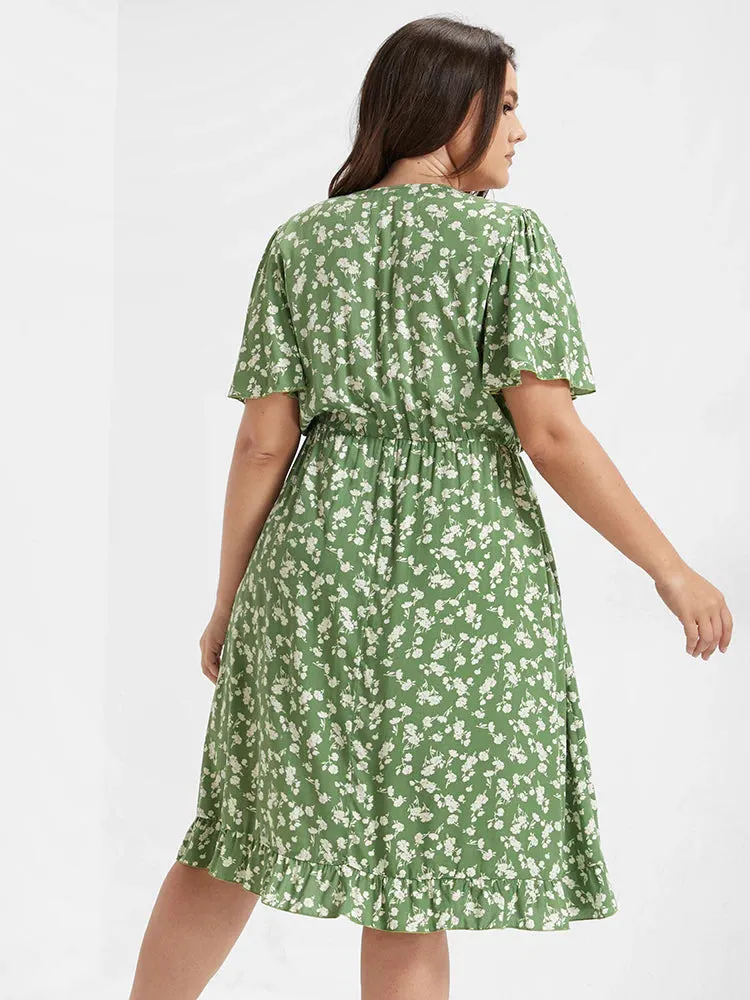 BloomChic Ditsy Floral Elastic Waist Wrap V-Neck Dress