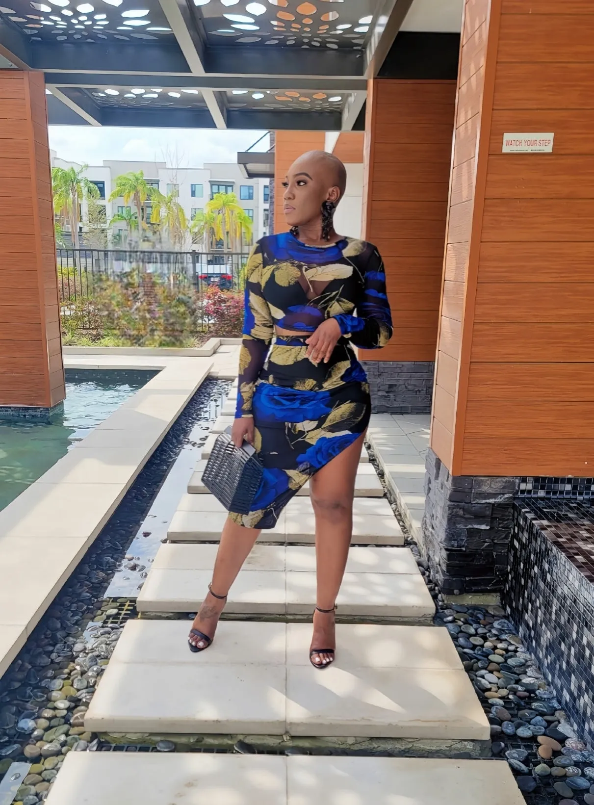 Blue Floral 2pc Skirt Set