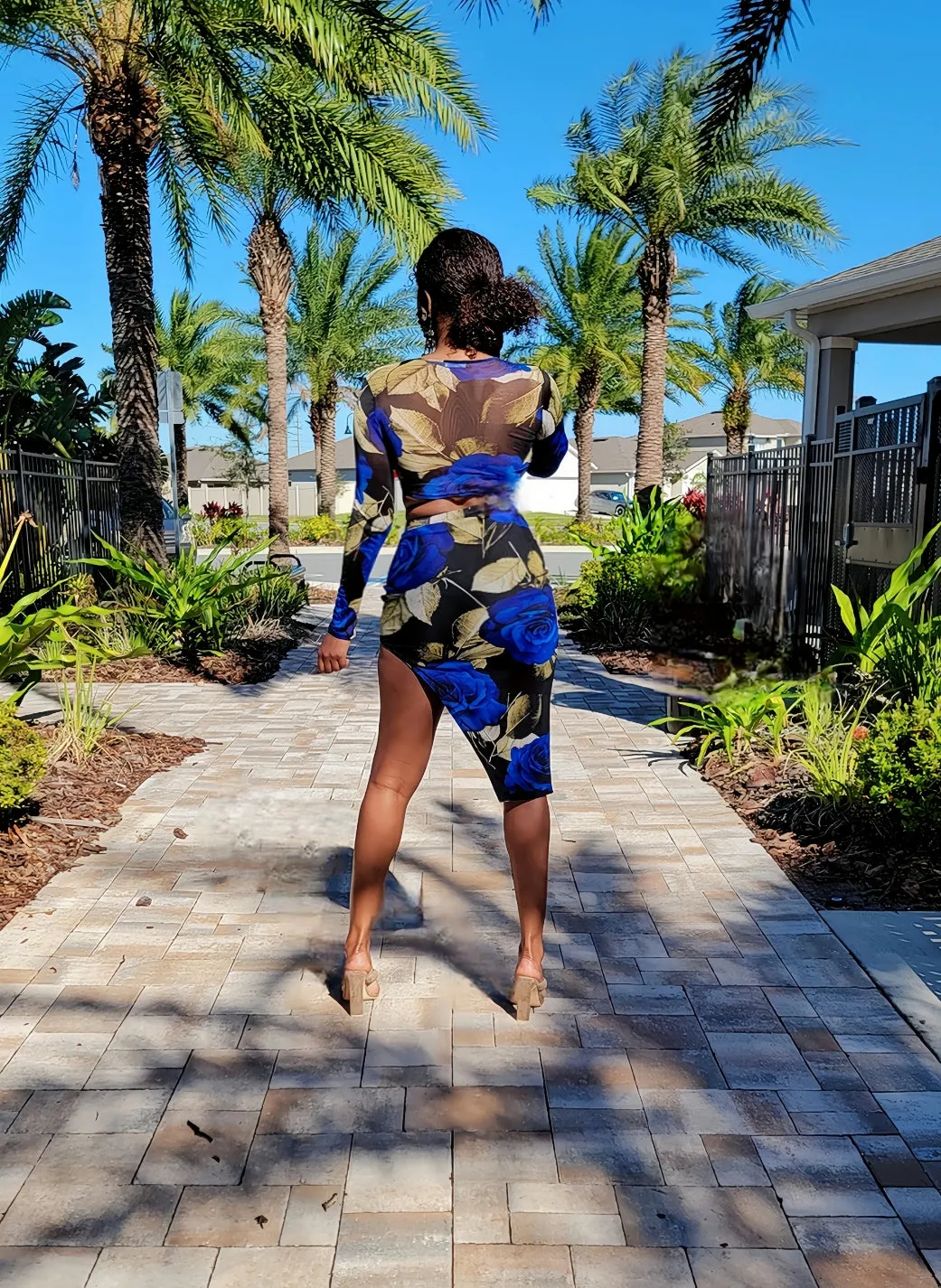 Blue Floral 2pc Skirt Set