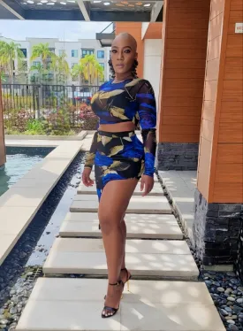 Blue Floral 2pc Skirt Set