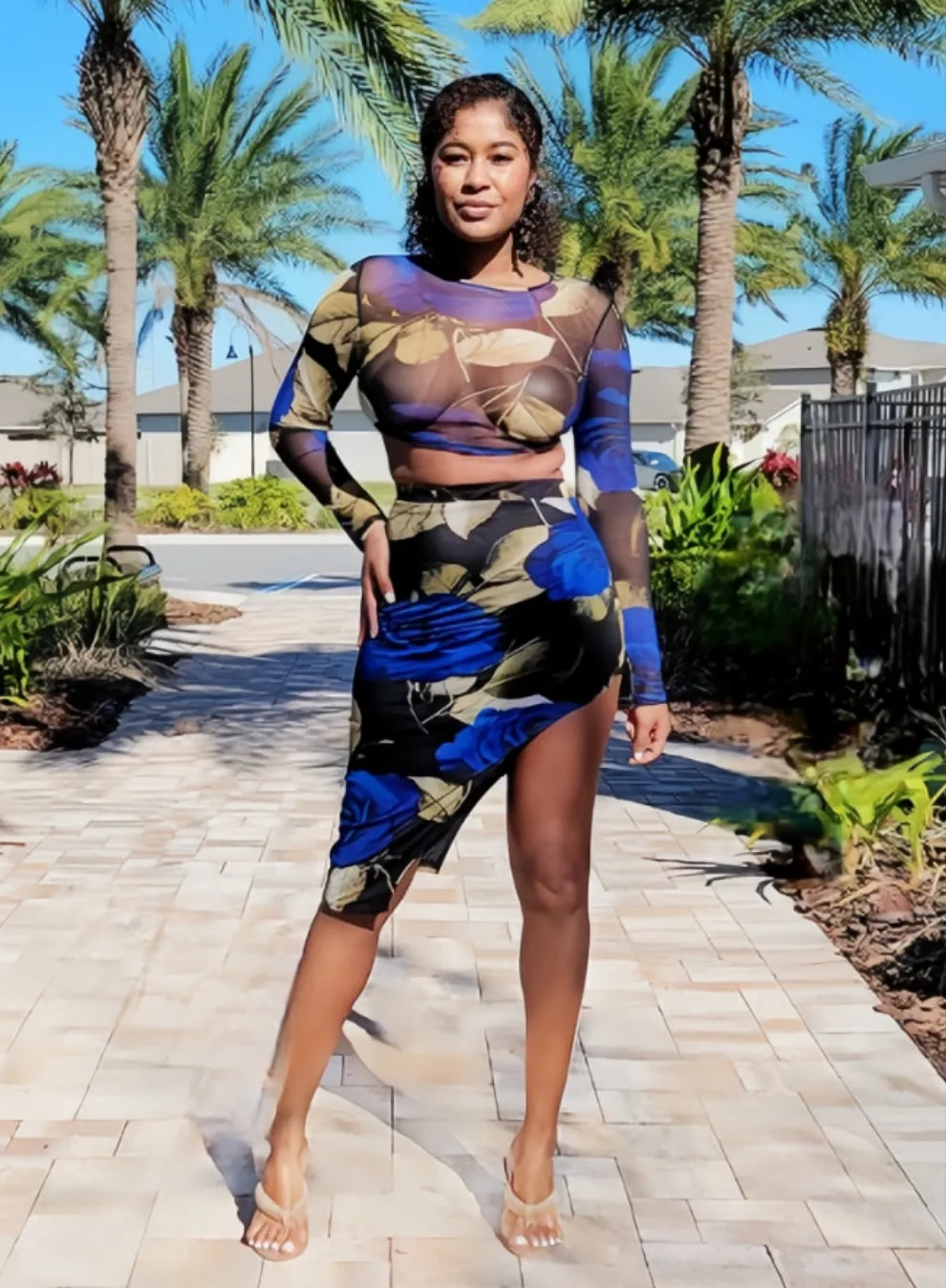 Blue Floral 2pc Skirt Set