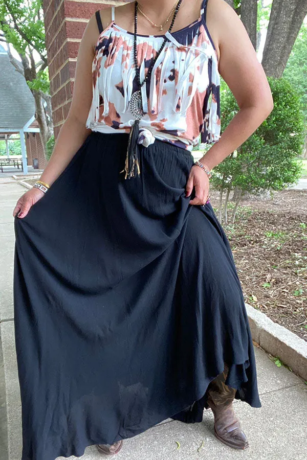 BQ13244 Black long skirt w/leg slit for women