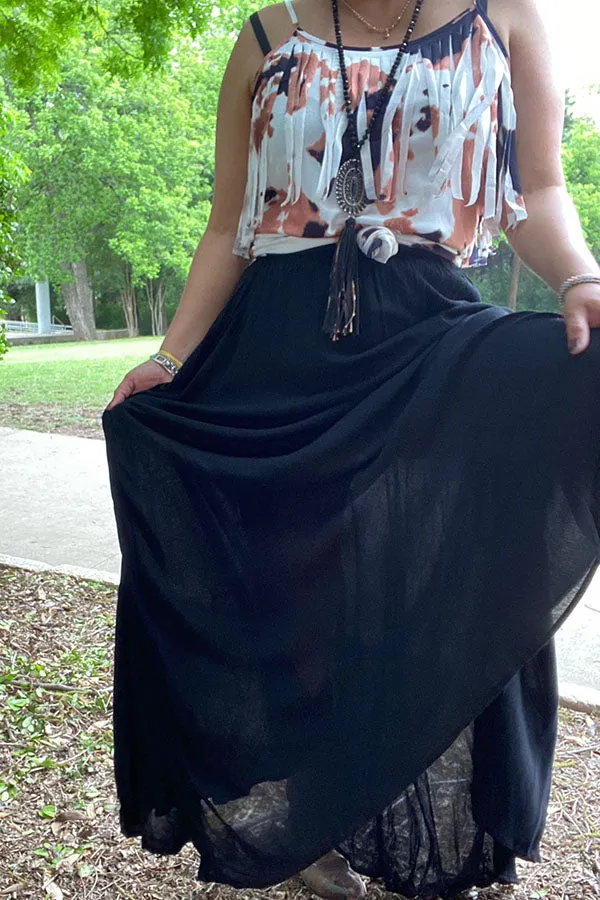BQ13244 Black long skirt w/leg slit for women