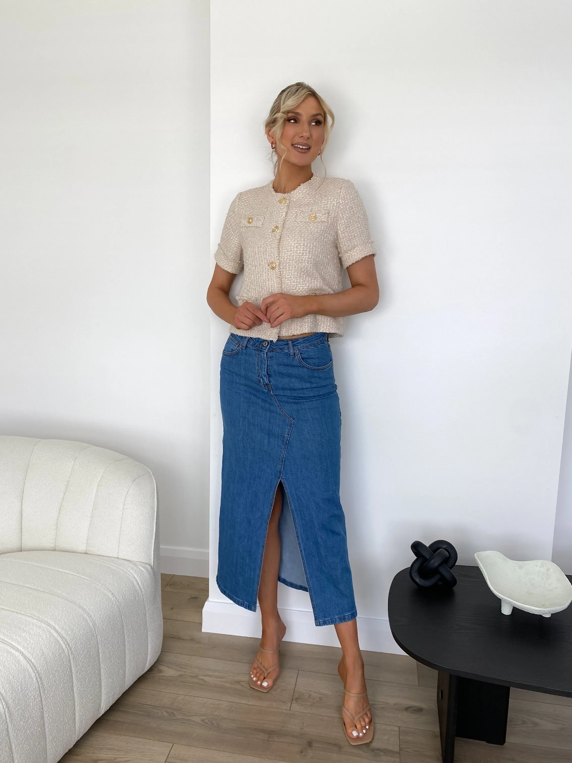 Denise Denim Skirt With front Slit