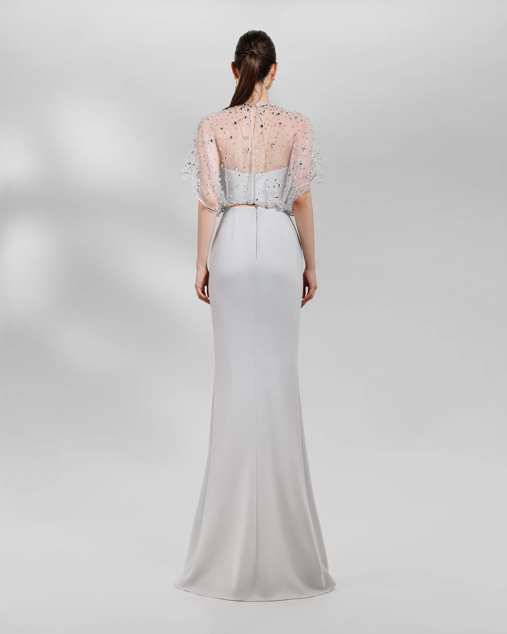 Fully Beaded See-Through Top With Long Skirt