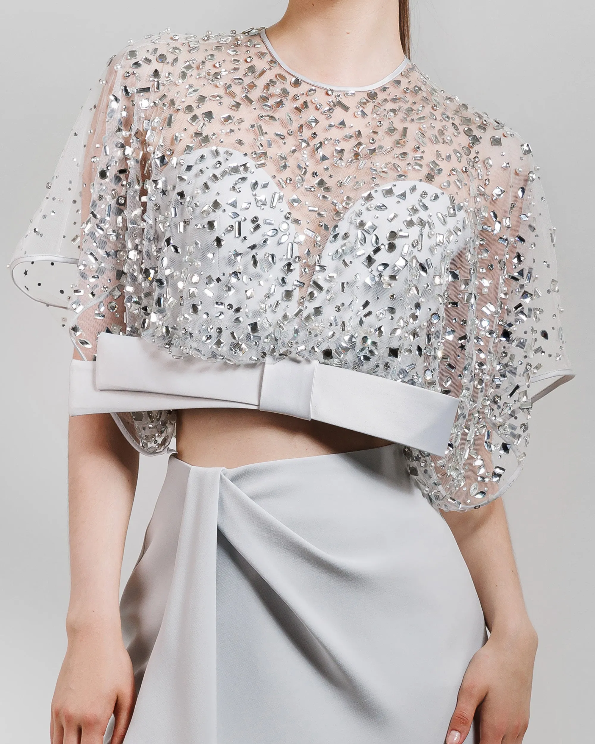 Fully Beaded See-Through Top With Long Skirt