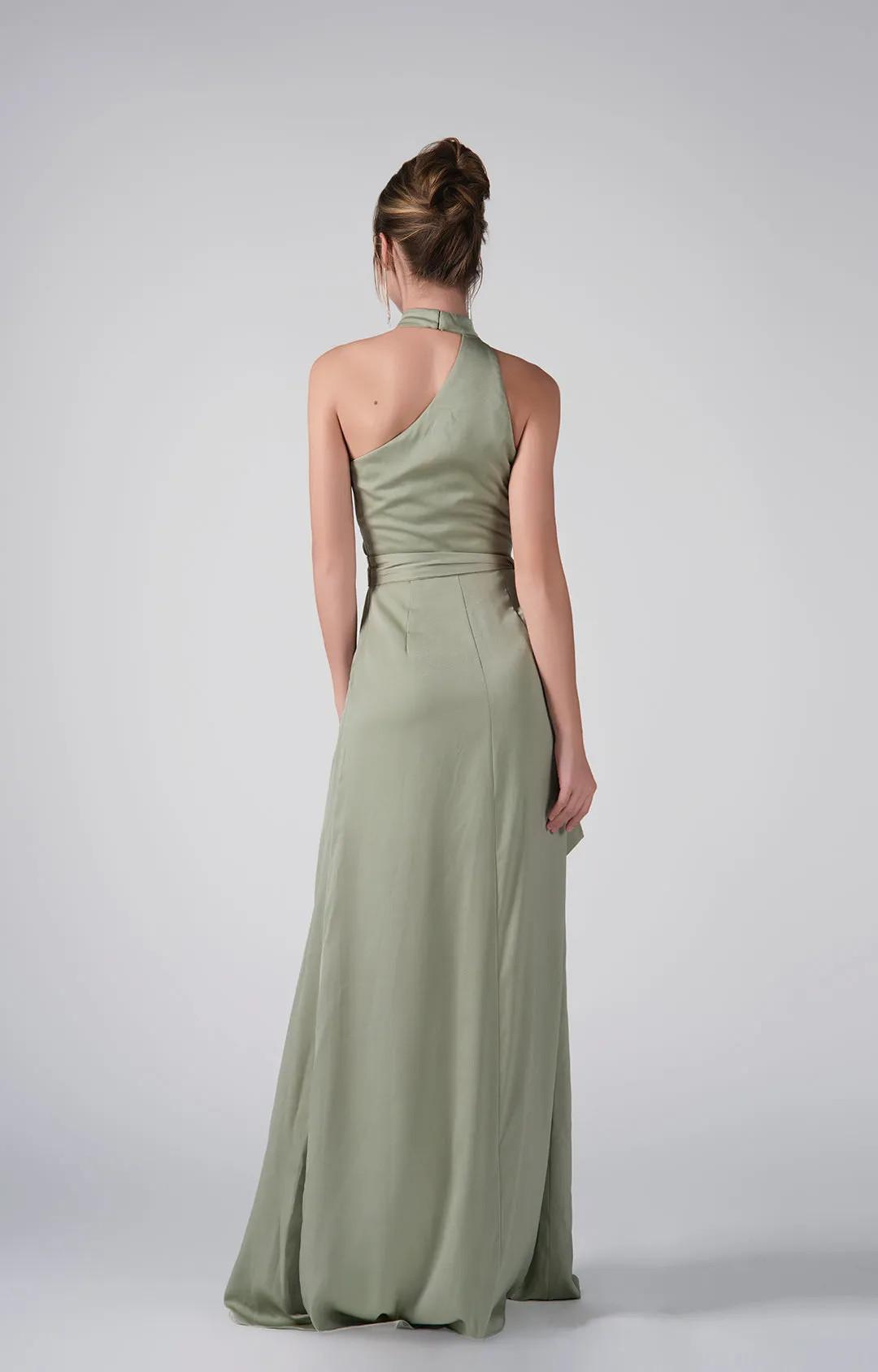 Halter Neckline Self-Tie Waist Front Slit