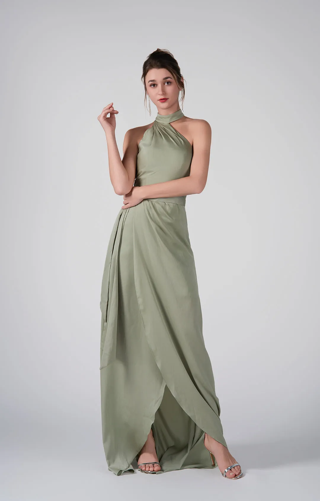 Halter Neckline Self-Tie Waist Front Slit