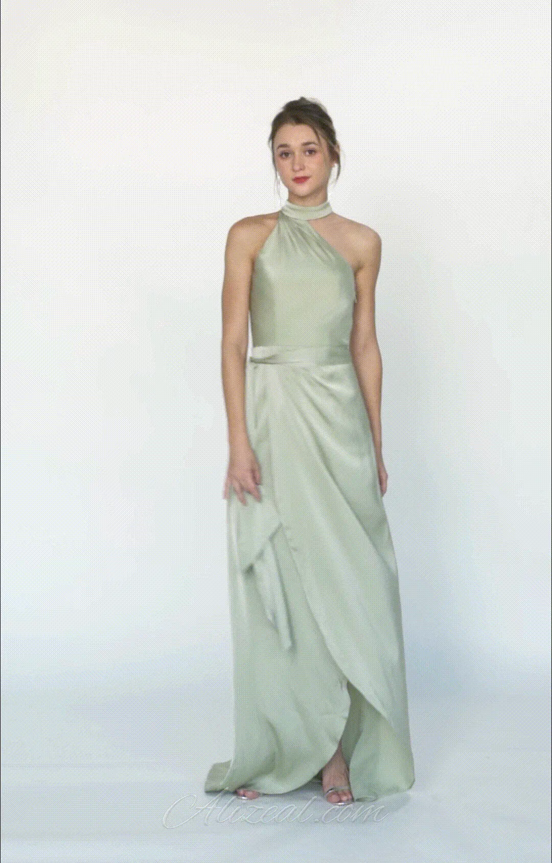 Halter Neckline Self-Tie Waist Front Slit