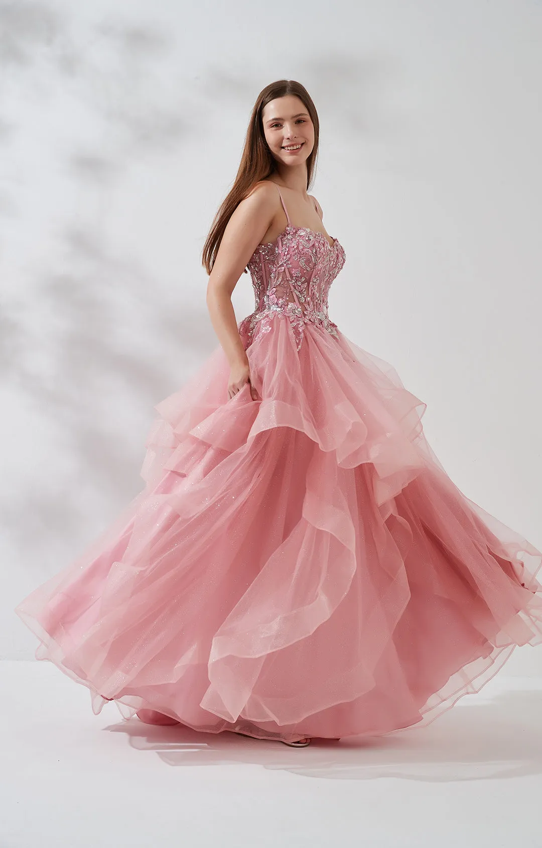 Heart Neckline Spaghetti Straps Beaded Sequins Puffy Dresses