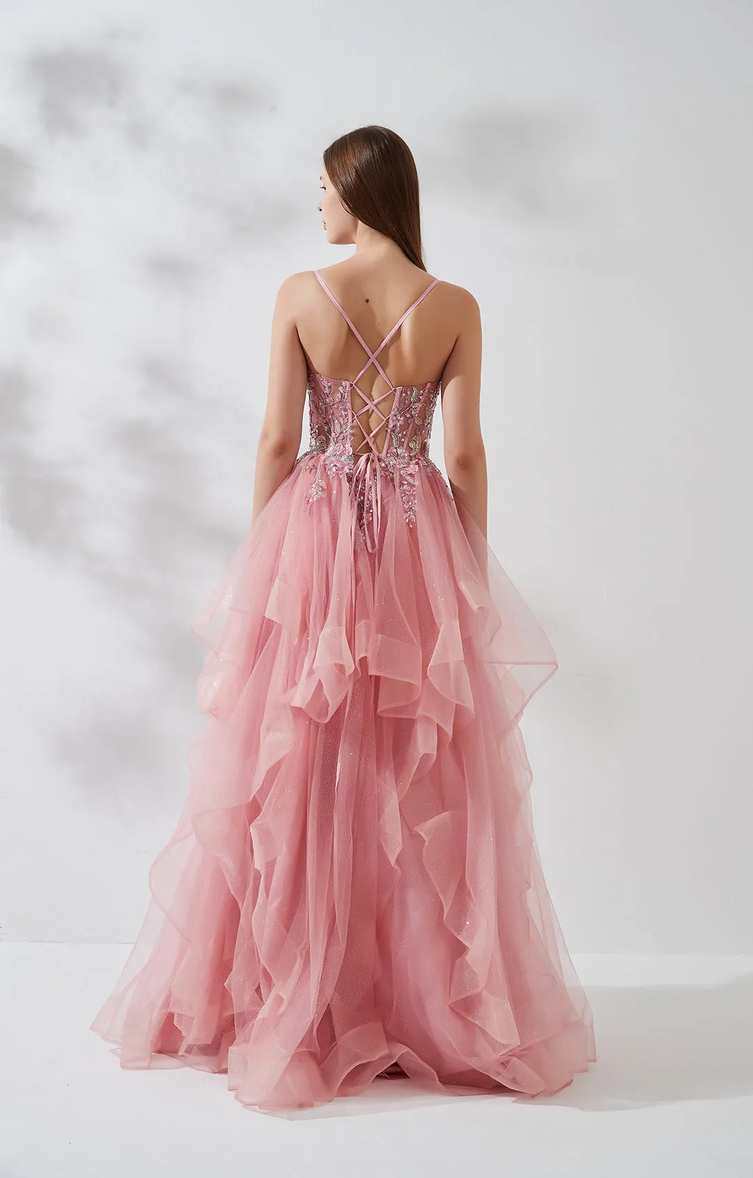 Heart Neckline Spaghetti Straps Beaded Sequins Puffy Dresses