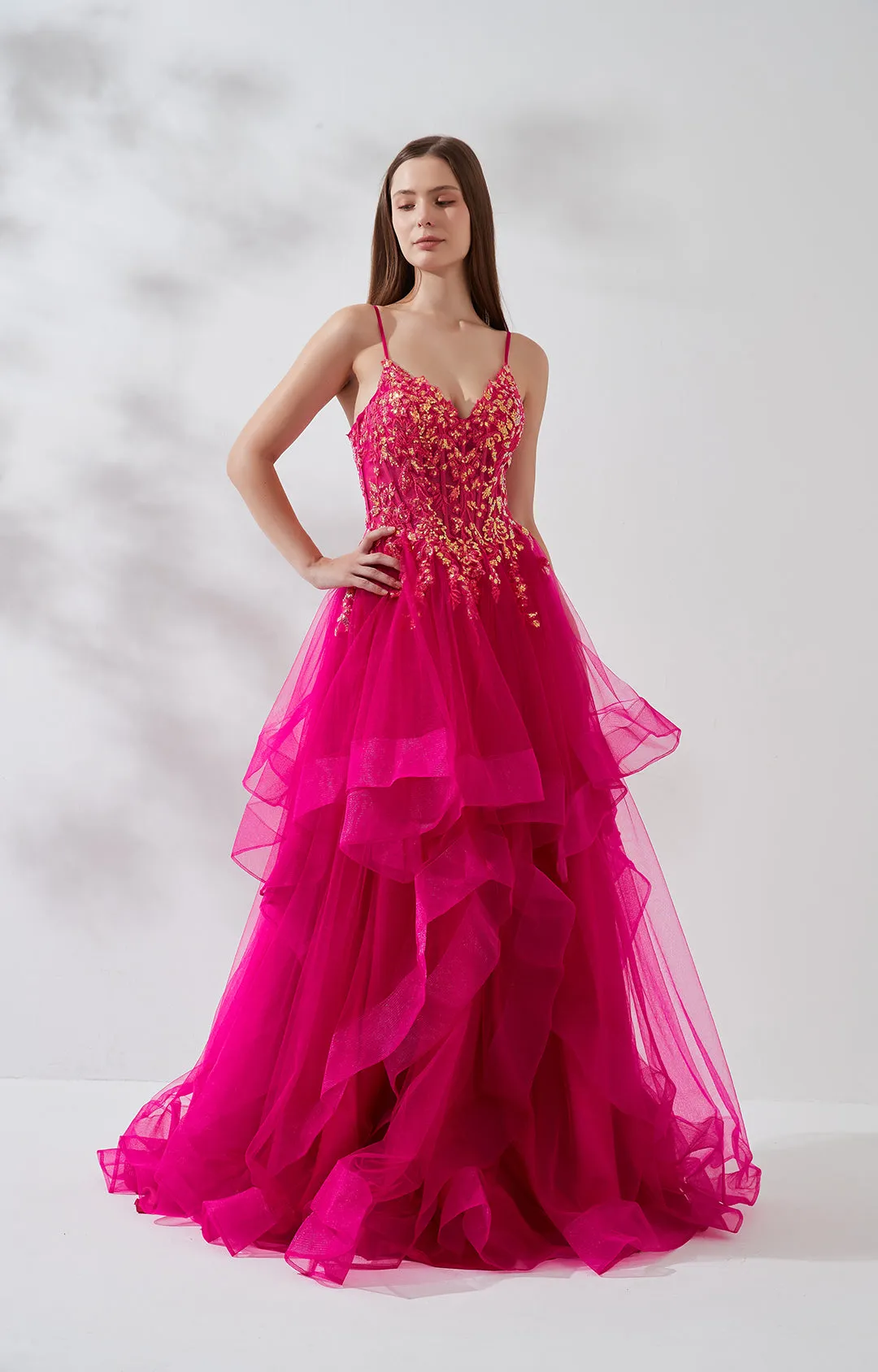 Heart Neckline Spaghetti Straps Beaded Sequins Puffy Dresses