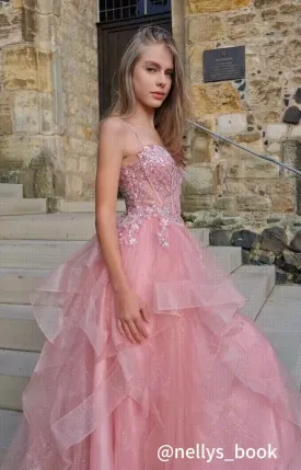 Heart Neckline Spaghetti Straps Beaded Sequins Puffy Dresses