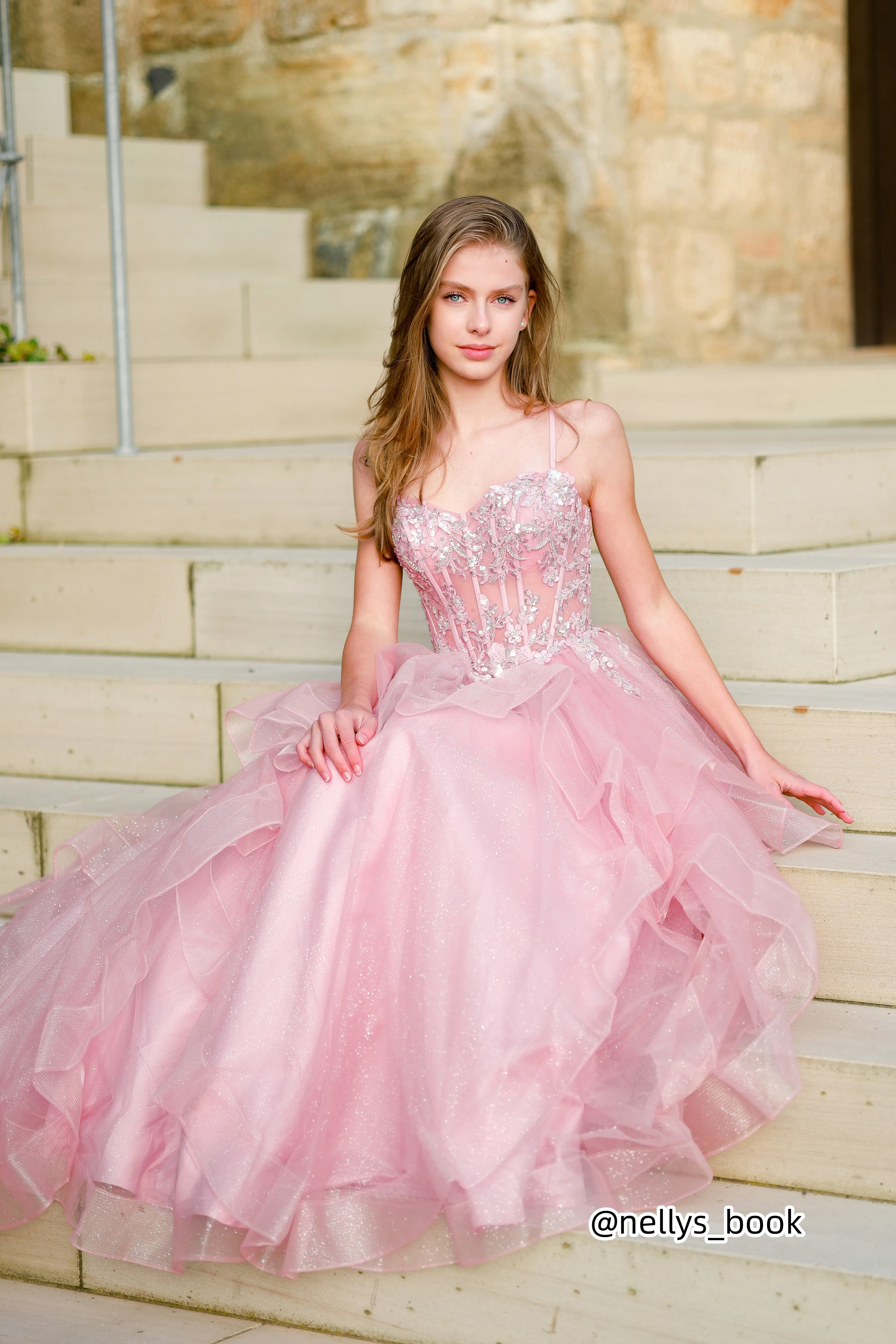 Heart Neckline Spaghetti Straps Beaded Sequins Puffy Dresses