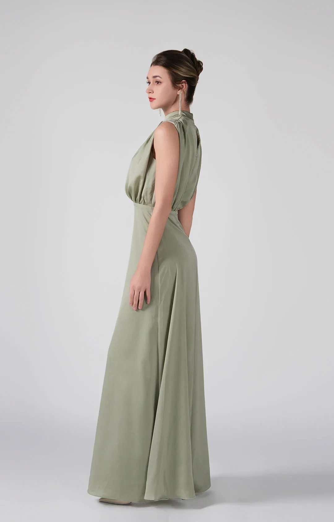 High Neckline Sleeveless Gathered Waist Dresses