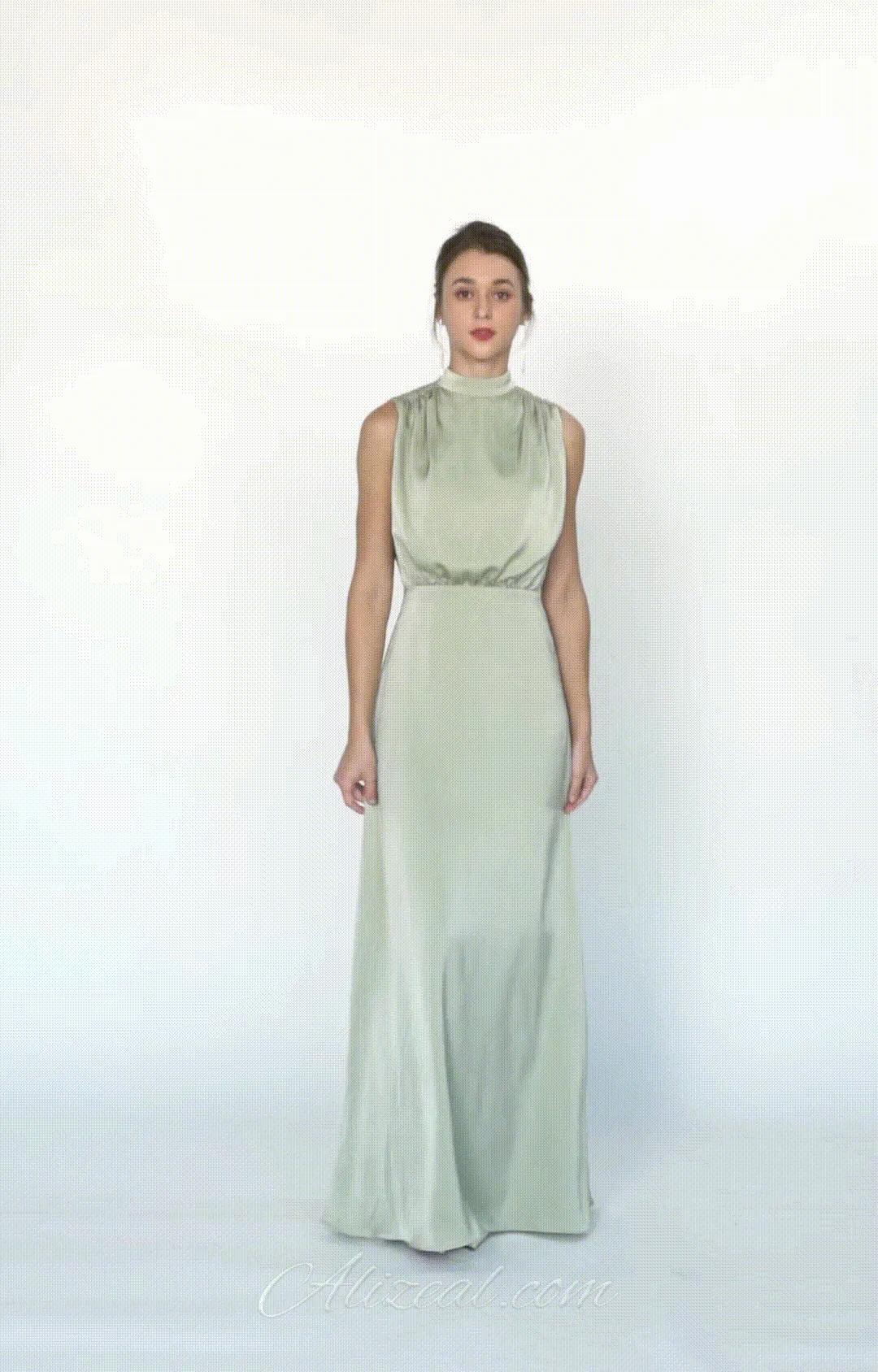 High Neckline Sleeveless Gathered Waist Dresses
