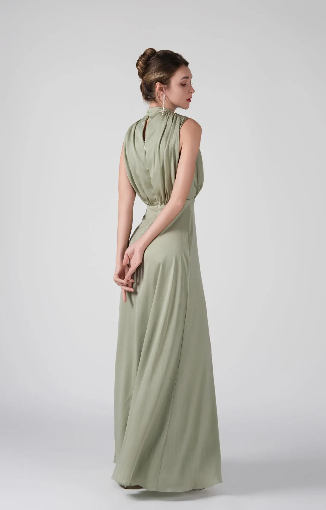 High Neckline Sleeveless Gathered Waist Dresses