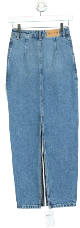 NA-KD Light Blue Slit Detailed Maxi Denim Skirt UK 6
