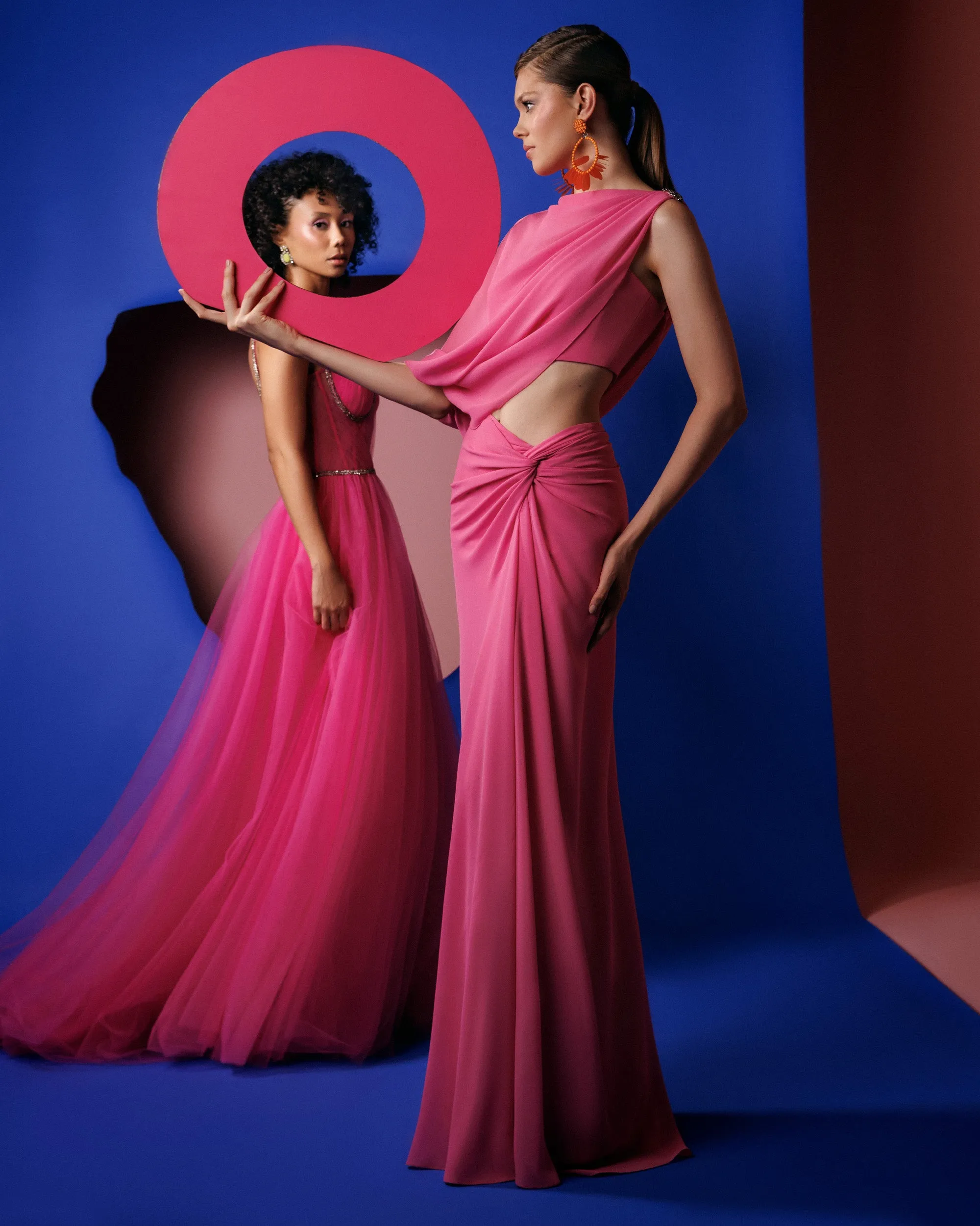 One Sleeve Candy Pink Long Dress