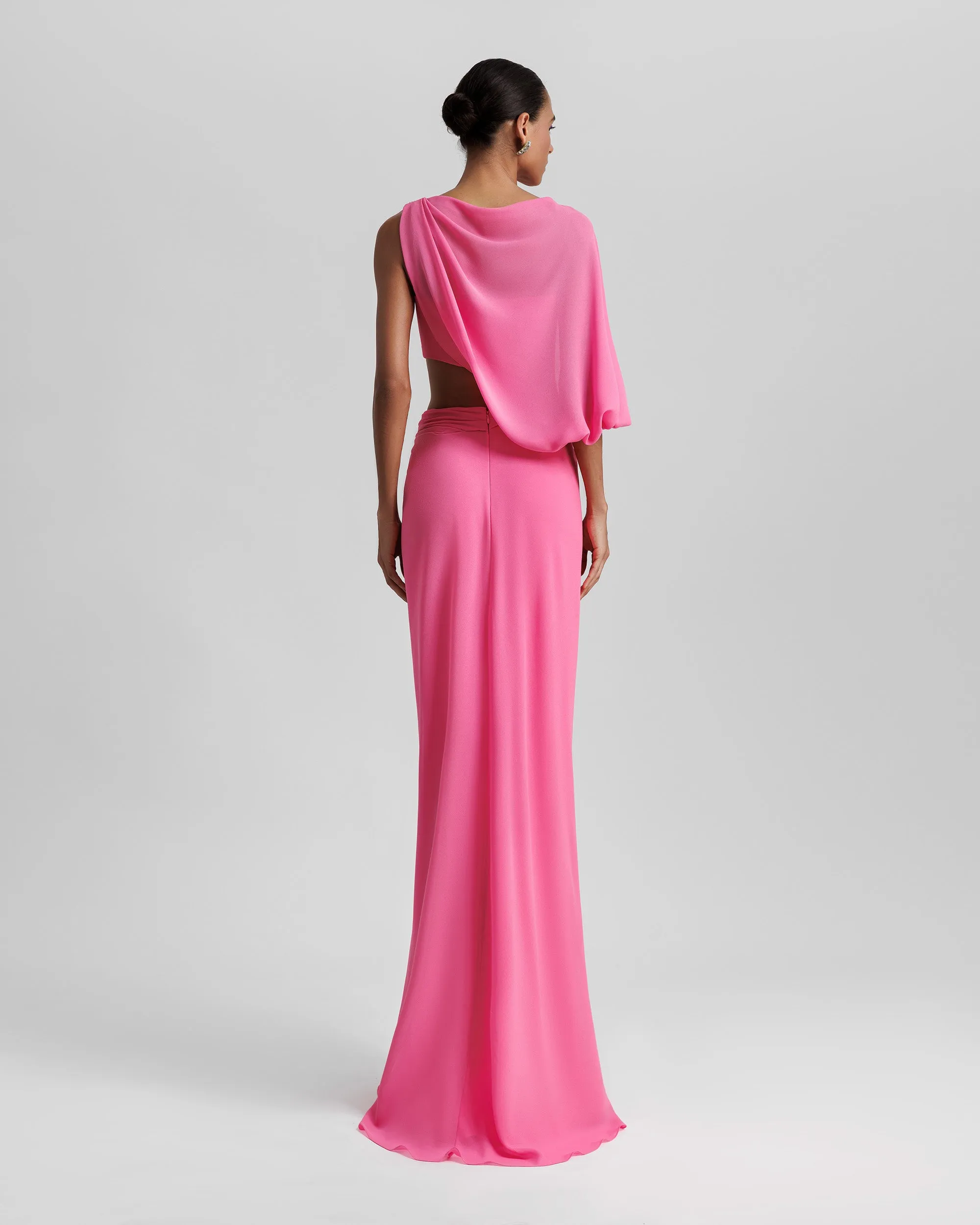One Sleeve Candy Pink Long Dress