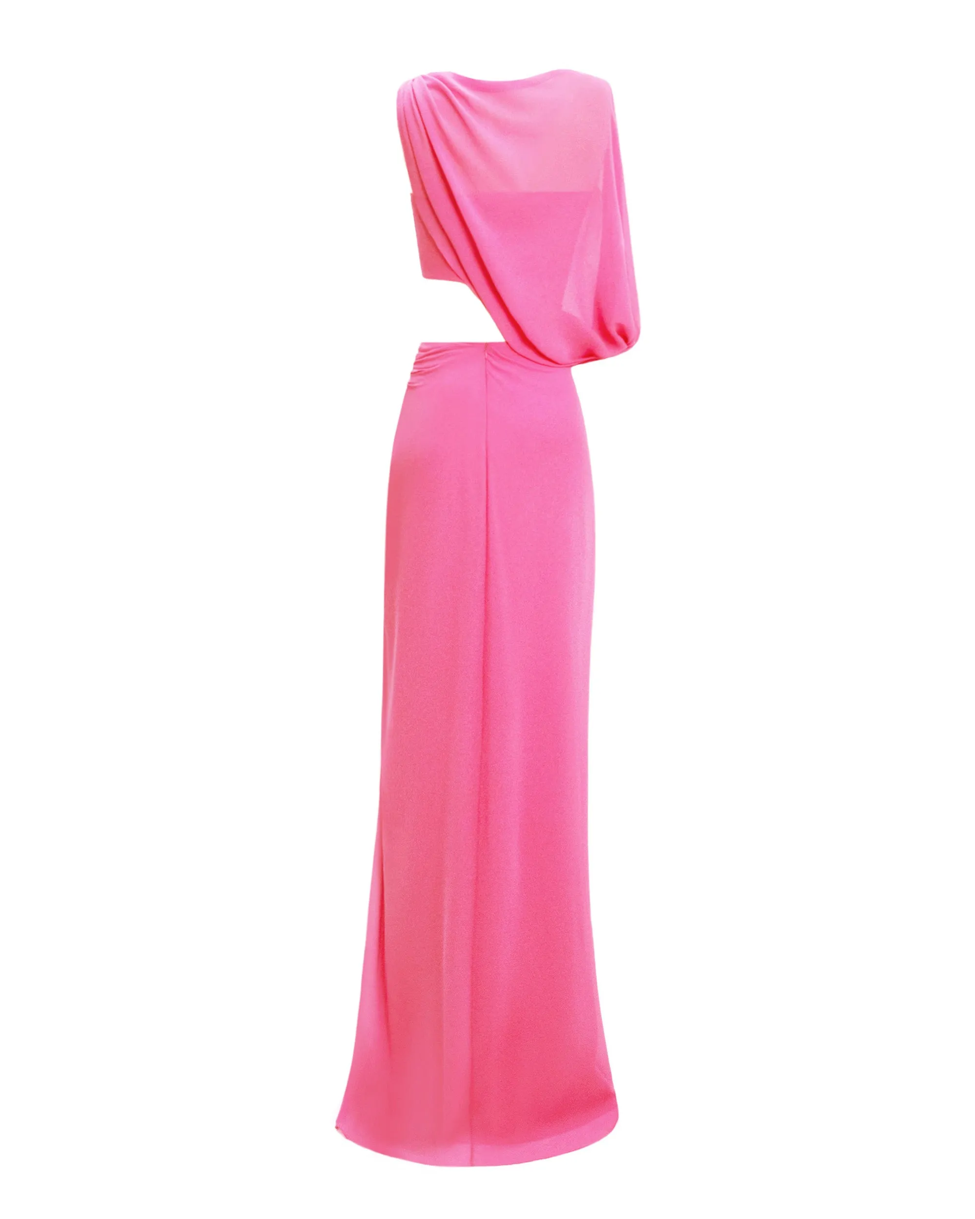One Sleeve Candy Pink Long Dress