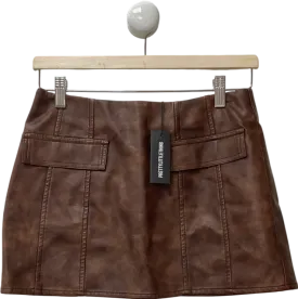 PrettyLittleThing Premium Brown Washed Faux Leather Pocket Detail Low Rise Micro Mini Skirt UK 8