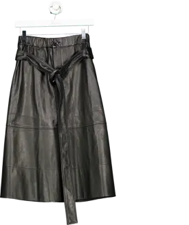 Proenza Schouler White Label Black Lambs Leather Belted Skirt UK 4