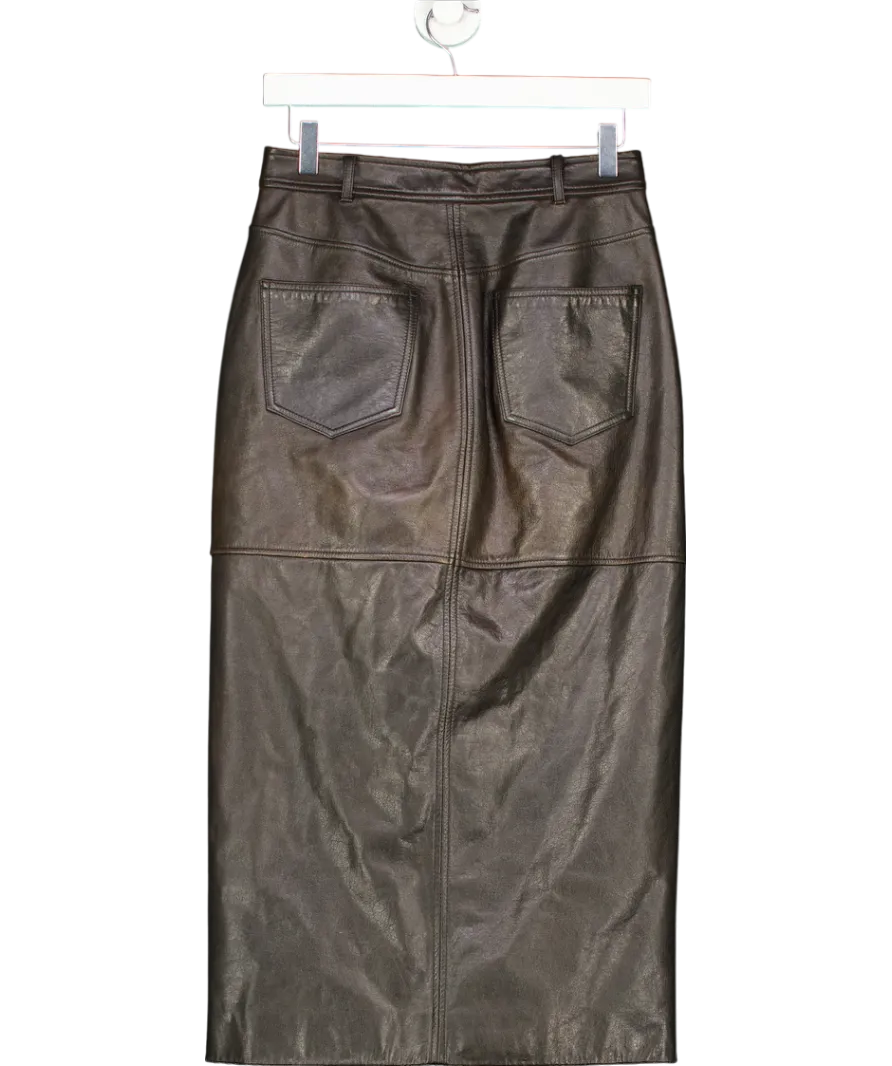 Reformation Black Leather Midi Skirt UK 8