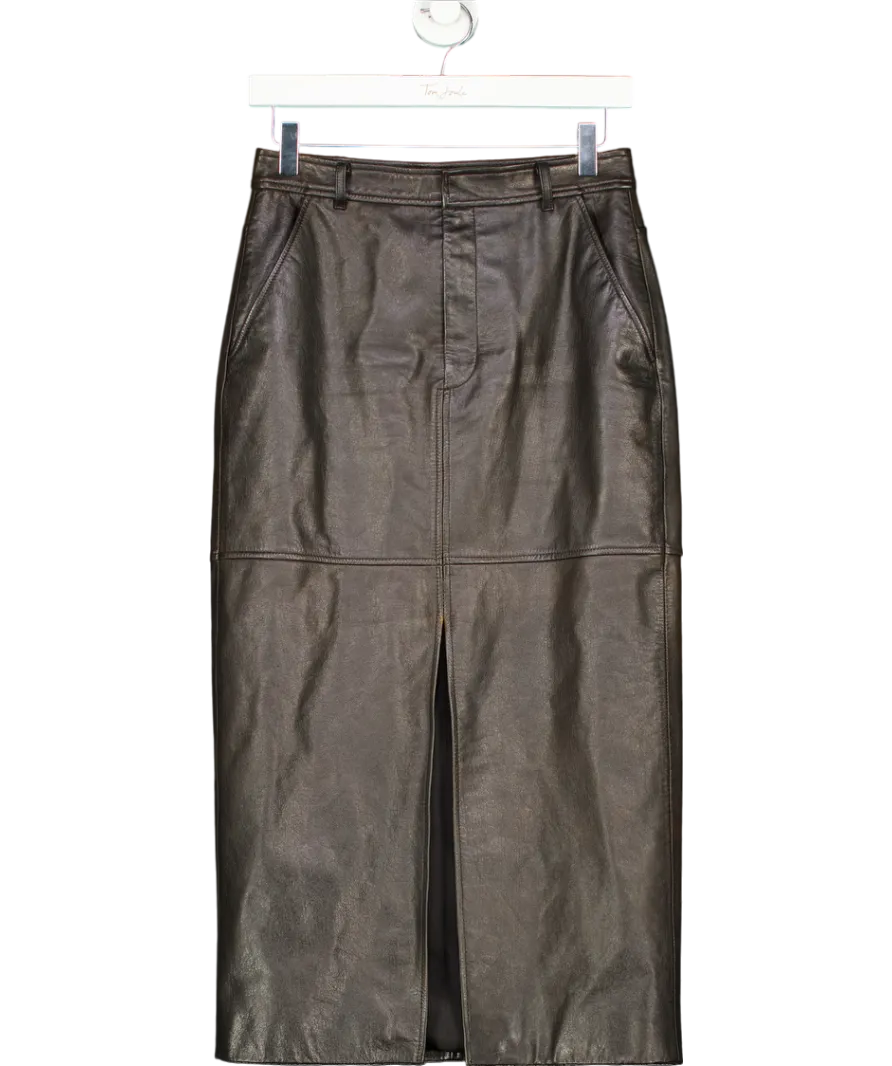 Reformation Black Leather Midi Skirt UK 8
