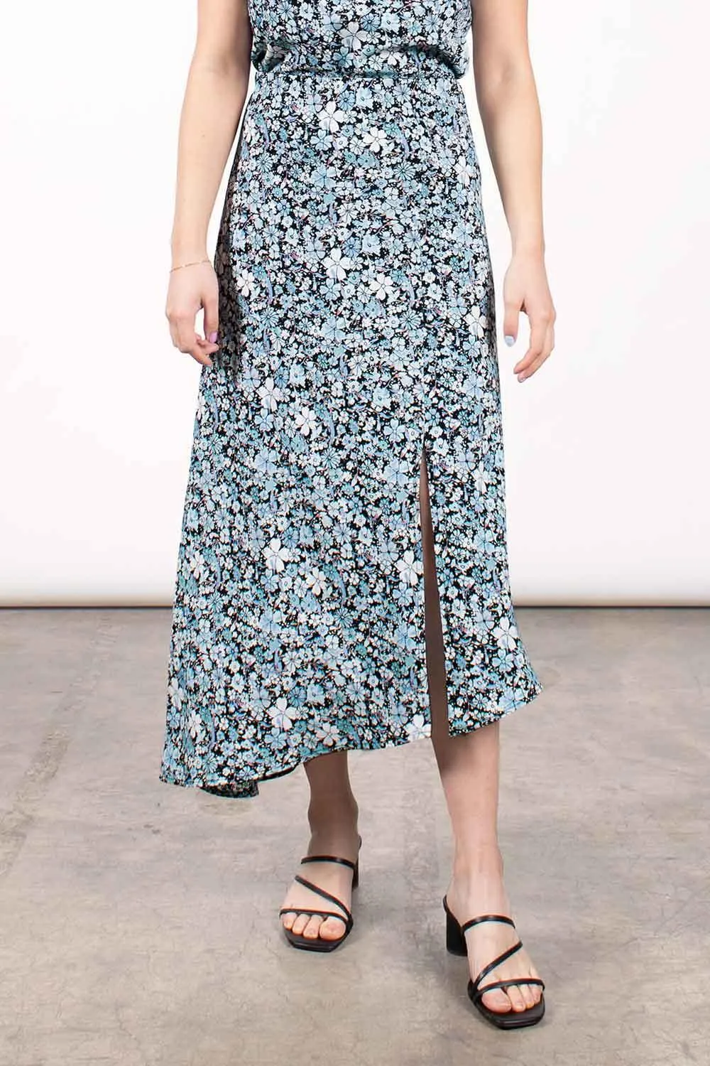 SLIT SATIN SKIRT - SPRING BLUE BOHO
