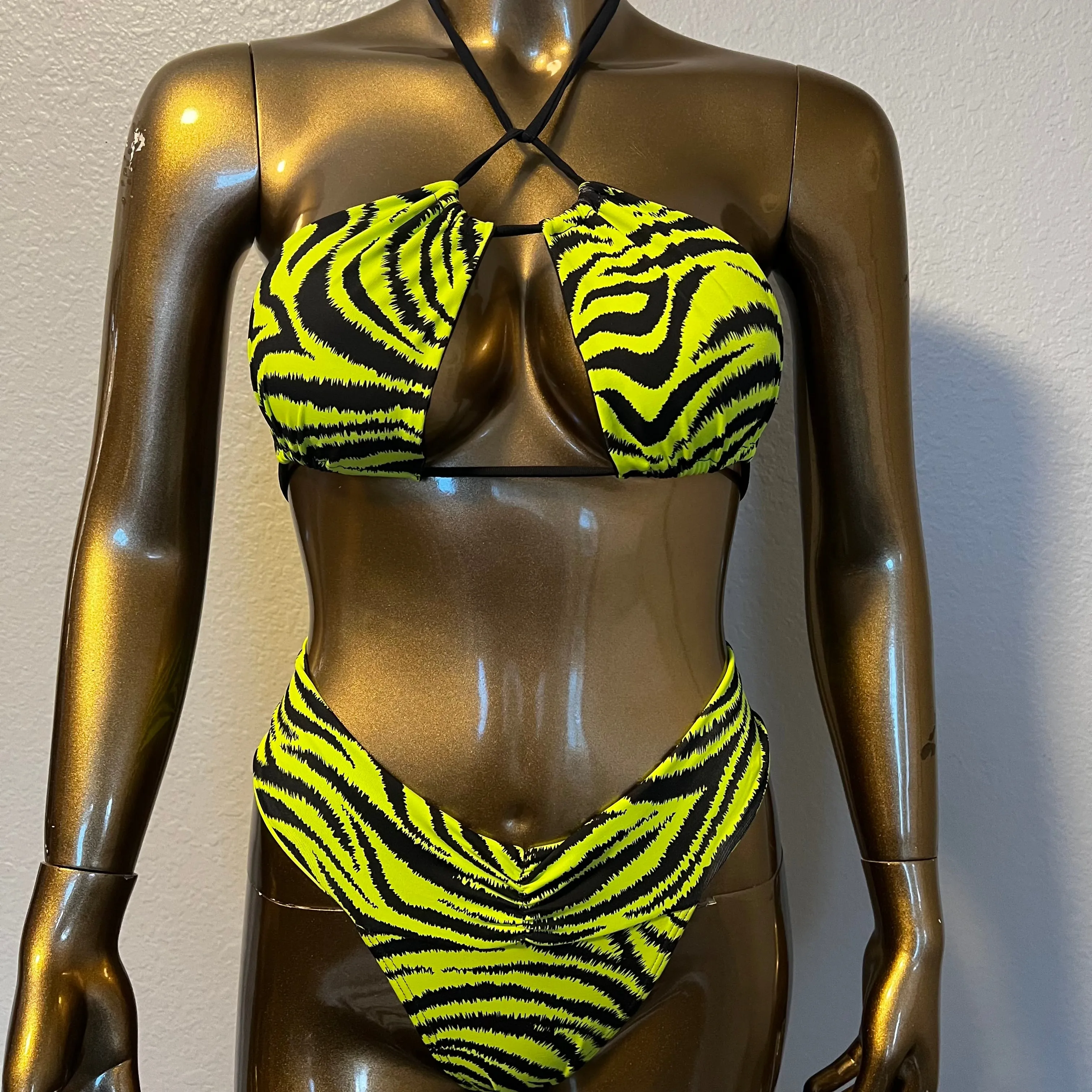 Square Strappy Bikini Top- Neon Zebra