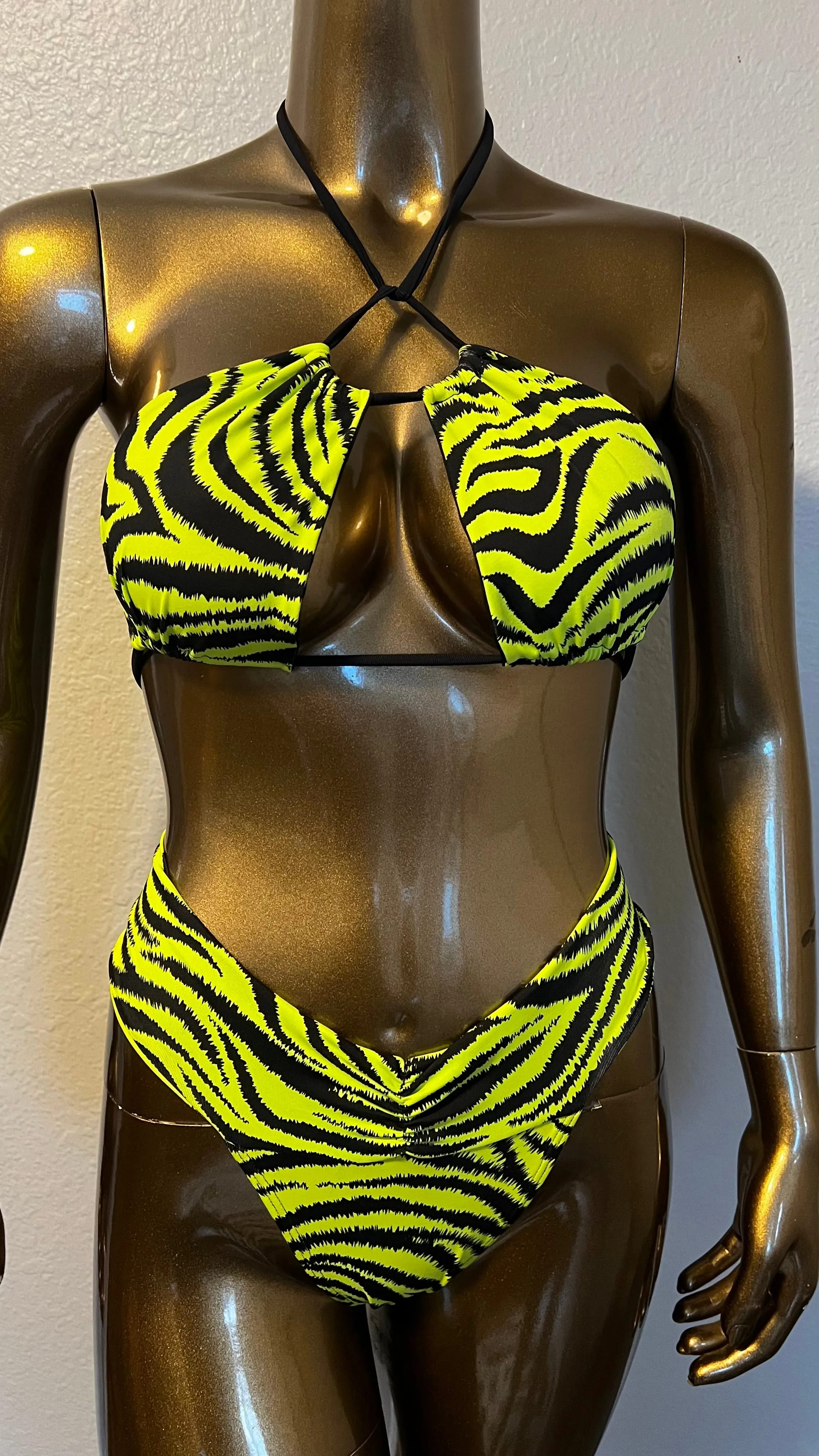 Square Strappy Bikini Top- Neon Zebra