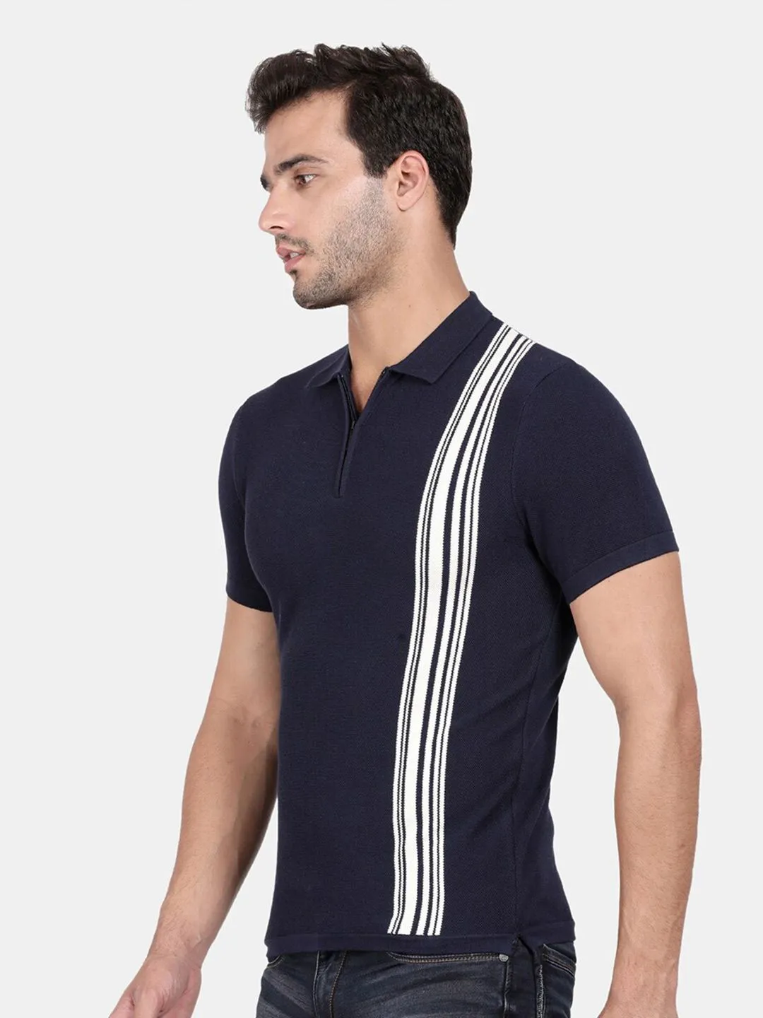 T-Base Men Blue Polo Collar T-Shirt