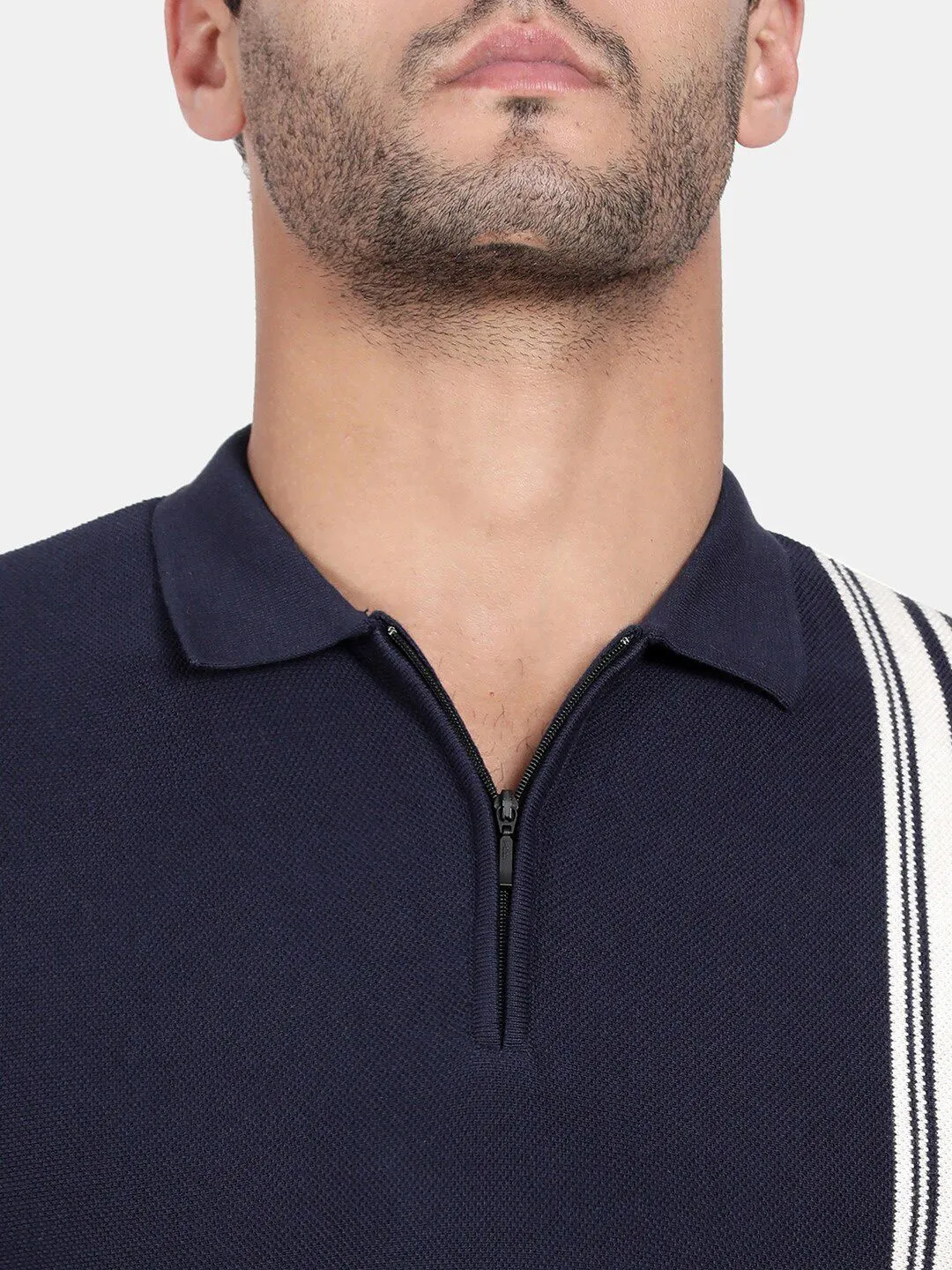 T-Base Men Blue Polo Collar T-Shirt