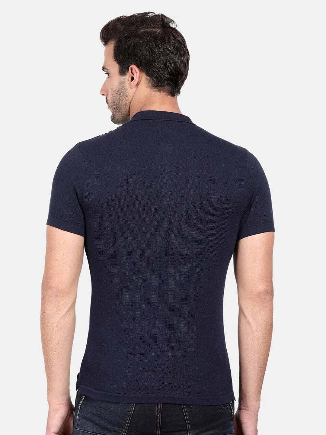 T-Base Men Blue Polo Collar T-Shirt