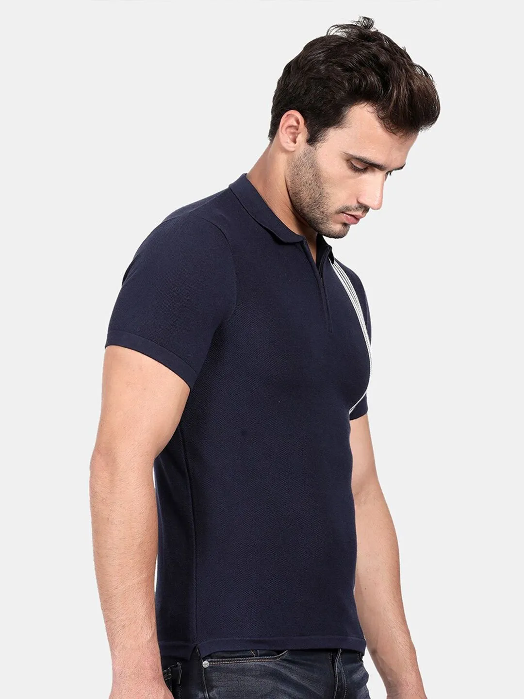 T-Base Men Blue Polo Collar T-Shirt