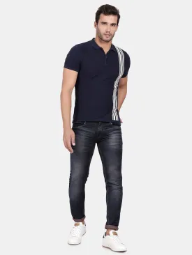 T-Base Men Blue Polo Collar T-Shirt