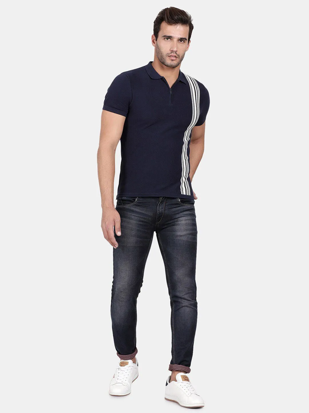 T-Base Men Blue Polo Collar T-Shirt