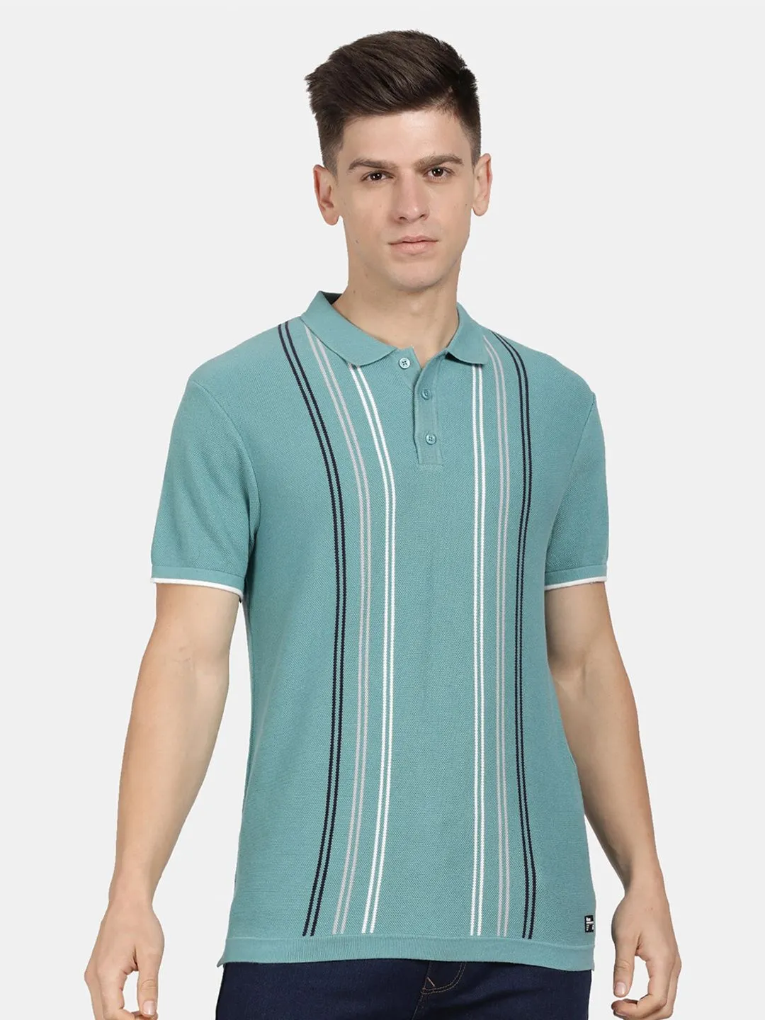 T-Base Men Cotton Striped Polo Collar T-Shirt