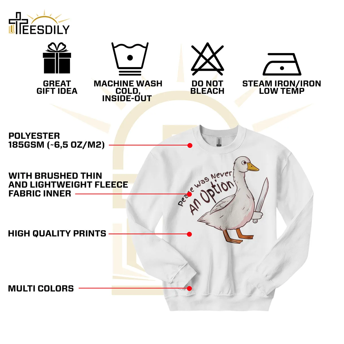 Teesdily | Silly Goose Shirt, Peace Was Never An Option T-shirt, Funny Goose Sweatshirt Hoodie Mug, Meme Shirt, Cute Duck Shirt, Goose Lover Gift